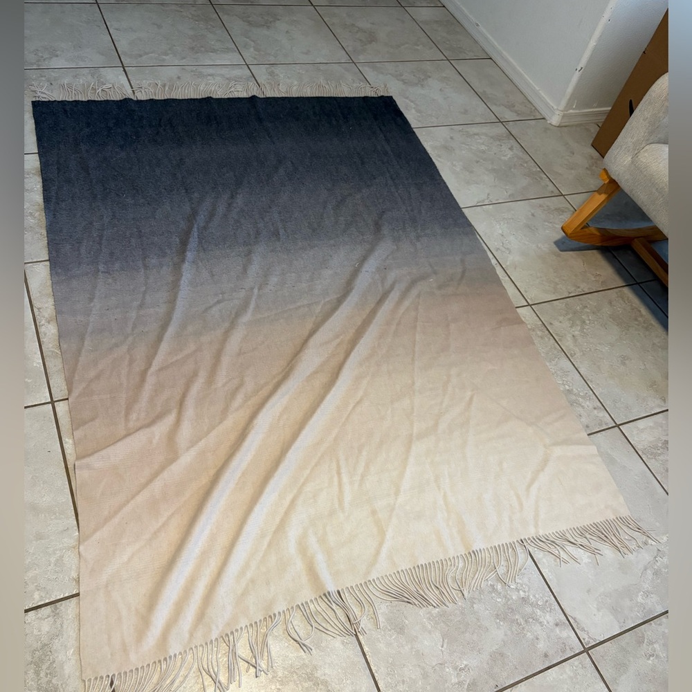 Michael Aram Gray 2 Tone Fringed Wool Throw Blanket